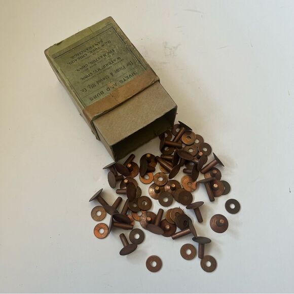 Vintage Eagle Brand Assorted Copper Belt Rivets and Burs - Picture 9 of 10